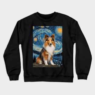 Shetland Sheepdog Dog Breed Painting in a Van Gogh Starry Night Art Style Crewneck Sweatshirt